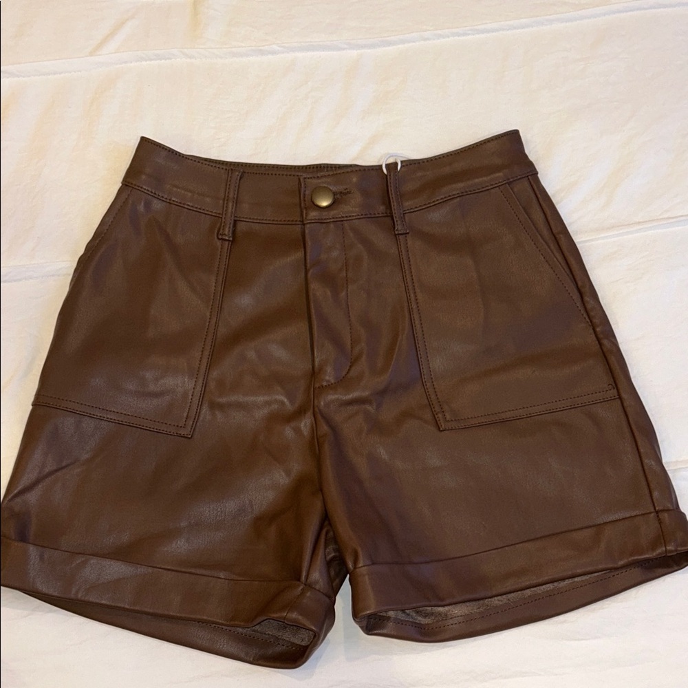 Brown Leather Women Shorts